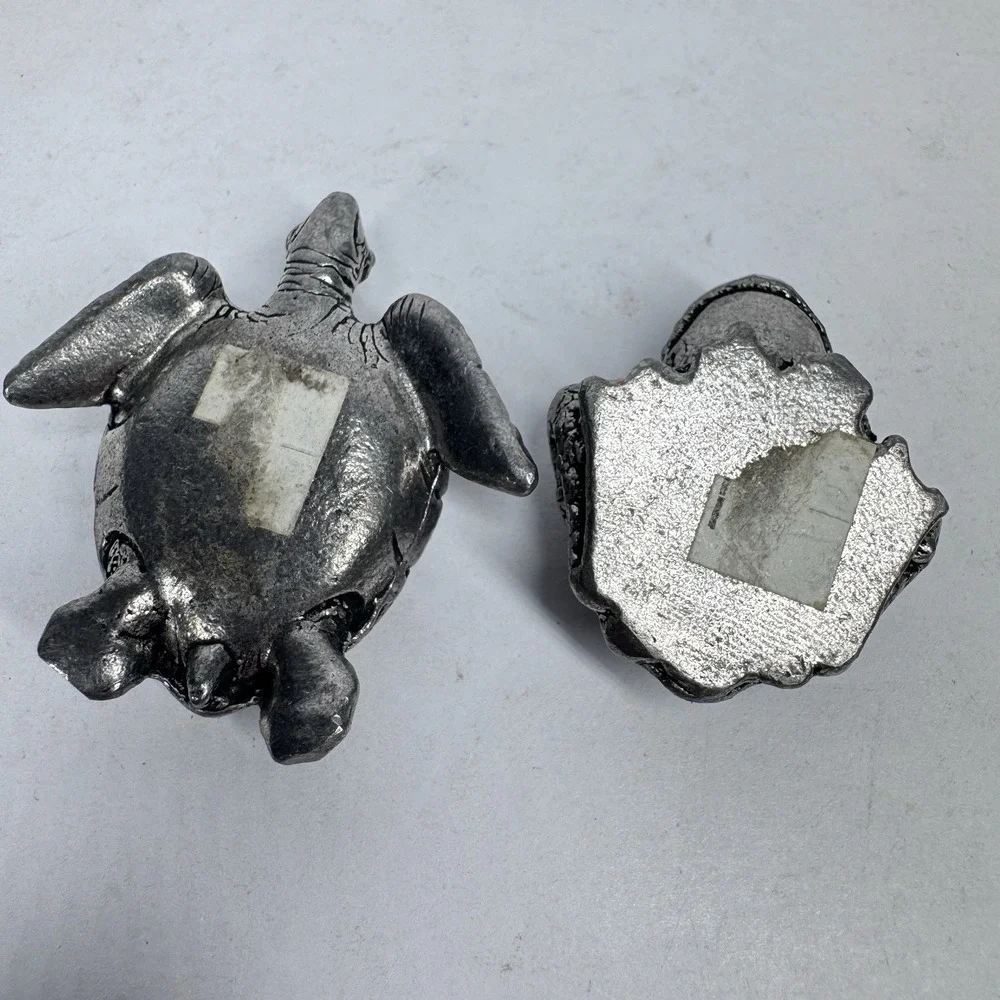 Vintage‎ Sea Turtle Taper Candle Holders Silver Tone Coastal Beach Decor